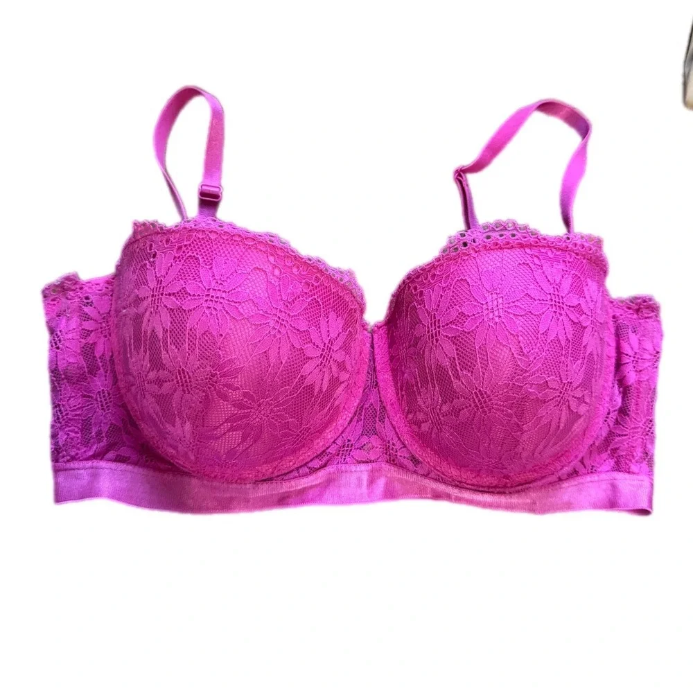 Candie's Lace Underwire Bra Women 34D Magenta Pink Floral COL1213BRA Excellent - Picture 1 of 8